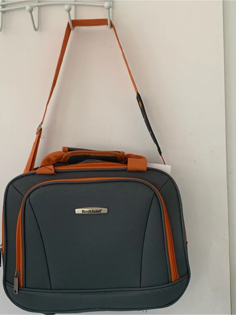 NWT ROCKLAND Charcoal Gray & Orange Soft side Carry On Travel Tote Bag